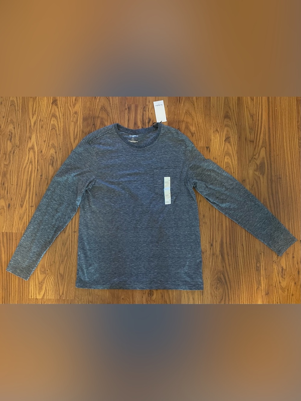 Goodfellow & Co Men’s Navy and Light Blue Striped Long Sleeve Tee NWT Large